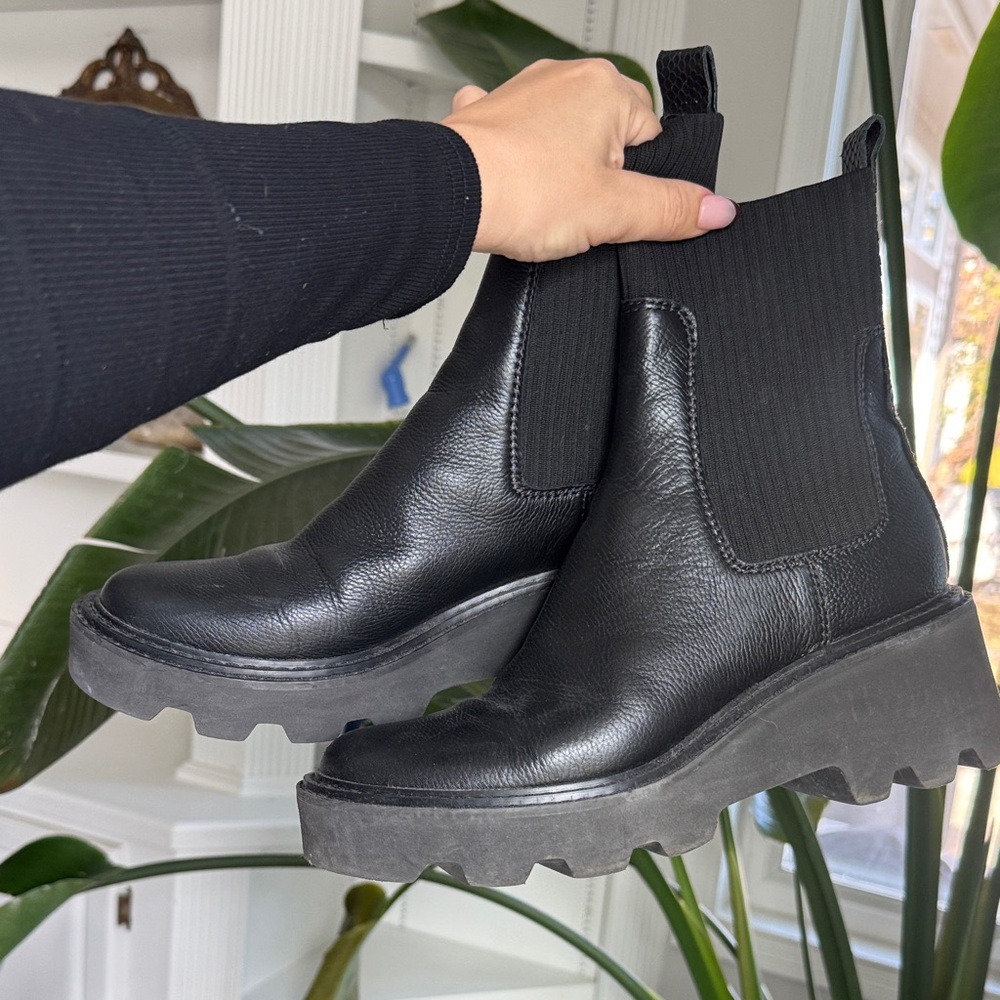 Dolce Vita Black Leather Chunky Ankle Boots